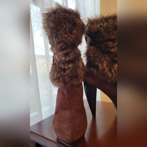 Two Lips Brown Faux Fur Heeled Boots
